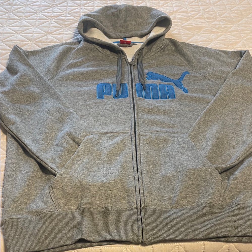 Puma Gray and Blue Zip Up Sweater